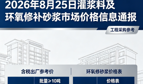 东湖2026年8月25日灌浆料及环氧修补砂浆市场价格信息通报